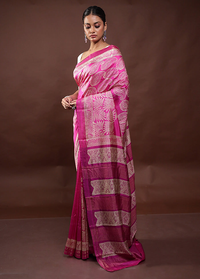 Pink Pure Bishnupuri Silk Saree Without Blouse Piece Marketable