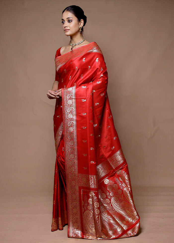 Red Banarasi Silk Saree With Blouse Piece Clearance Cheap Real