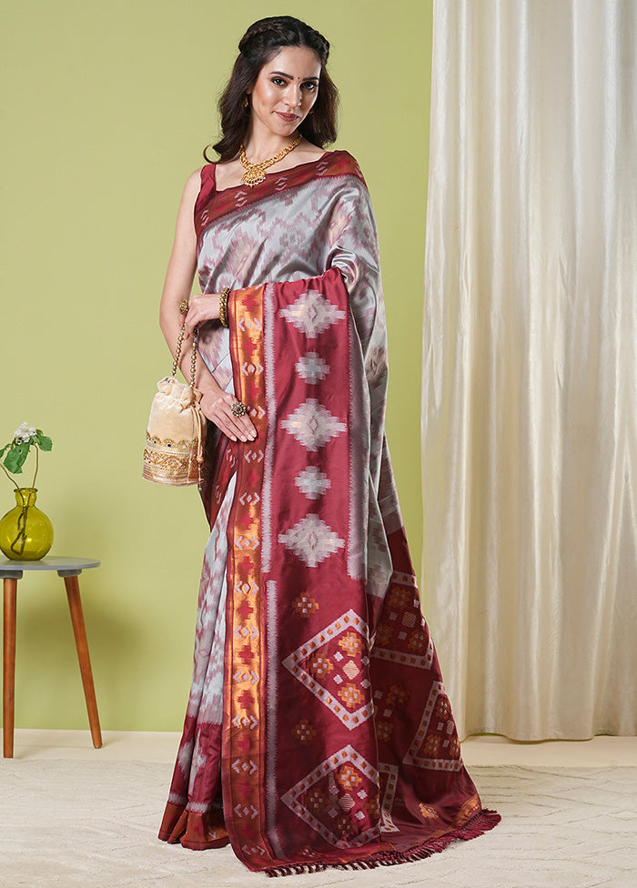 Grey Banarasi Silk Saree With Blouse Piece Latest Collections For Sale