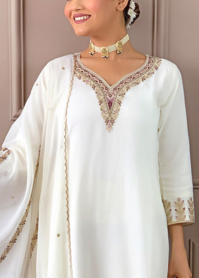 3 Pc White Readymade Georgette Suit Set How Much Cheap Online