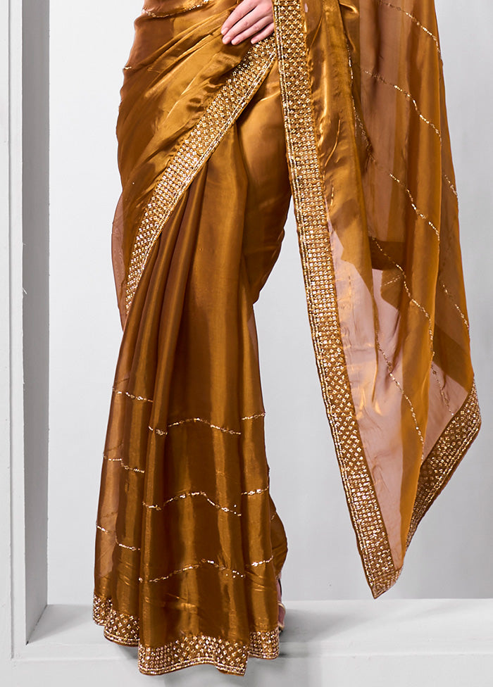 Brown Spun Silk Saree With Blouse Piece Sale Best Seller