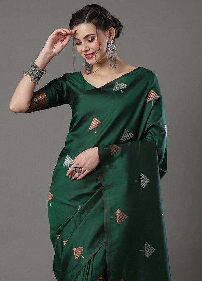 Green Banarasi Silk Saree With Blouse Piece Cheap With Mastercard