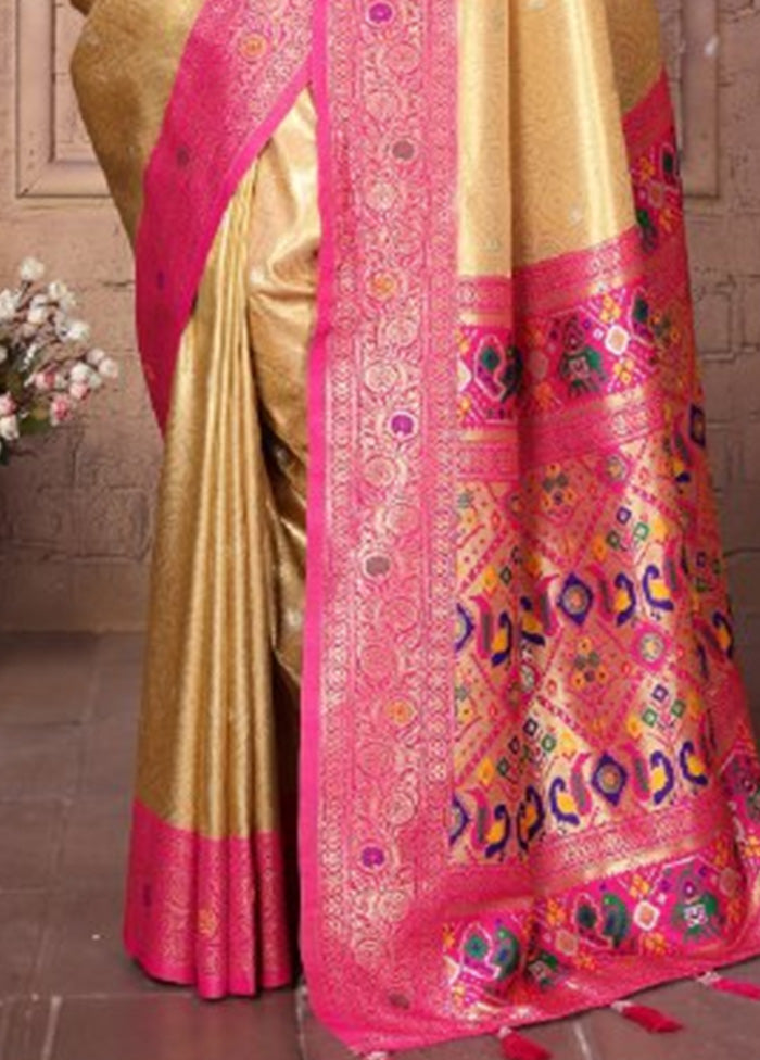 Golden Banarasi Silk Saree With Blouse Piece 2025 Newest Cheap Online