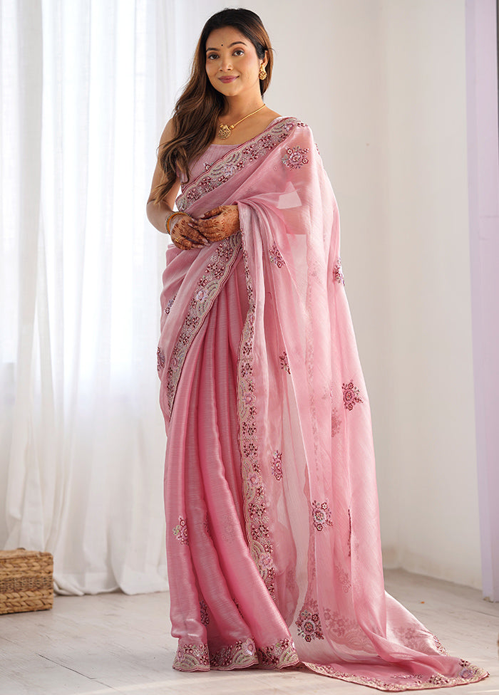 Pink Spun Silk Saree With Blouse Piece Visit New Cheap Pice