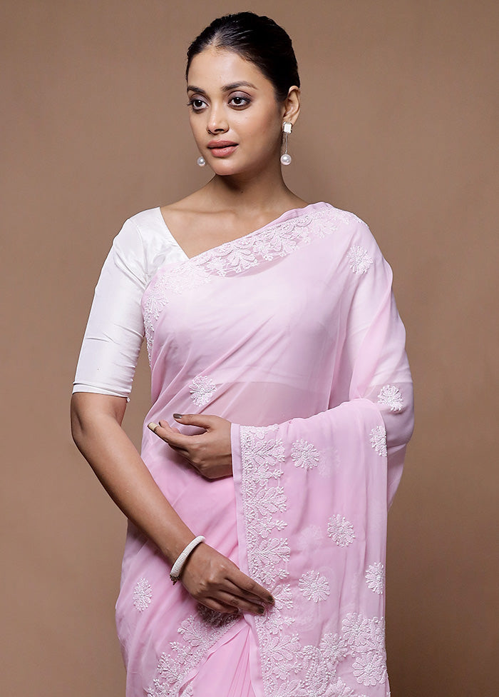 Pink Pure Cotton Saree With Blouse Piece Sale Genuine