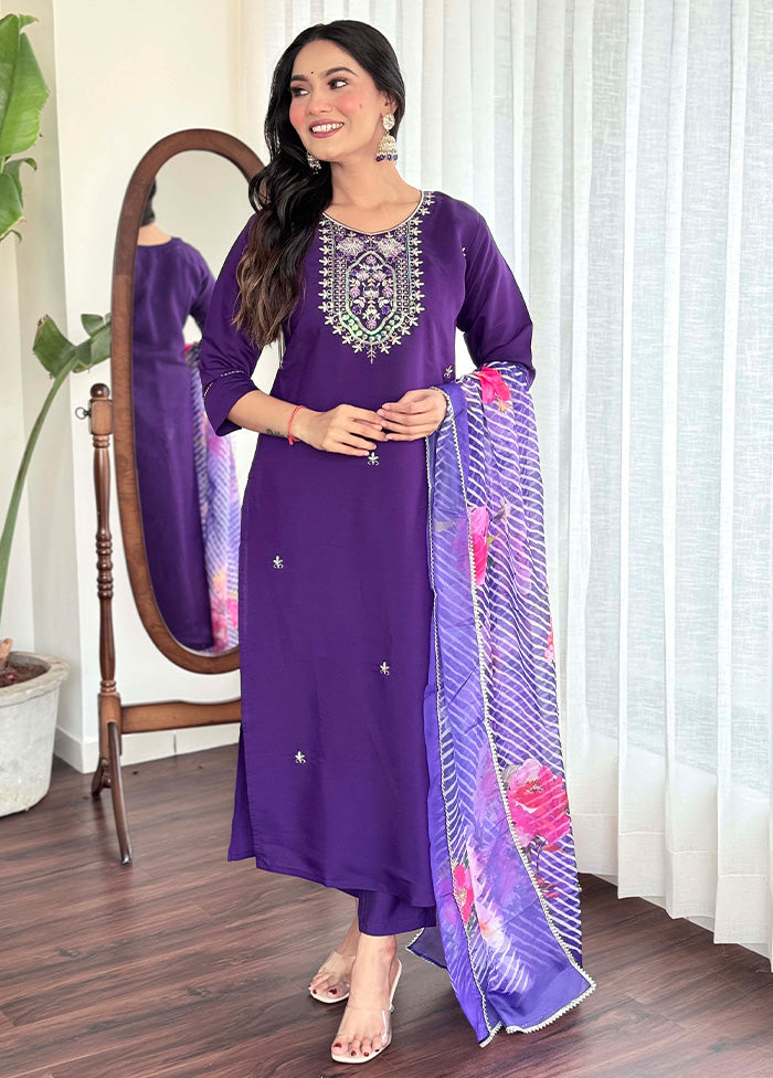 3 Pc Violet Readymade Viscose Suit Set Pay With Paypal Cheap Online