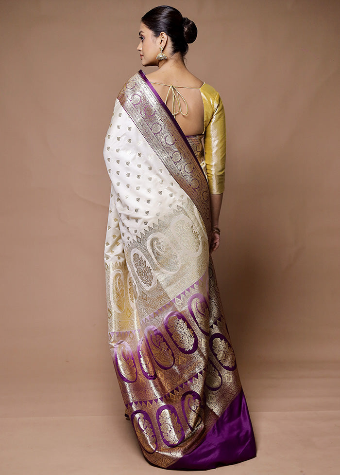 Cream Banarasi Silk Saree With Blouse Piece Fashion Style Cheap Online