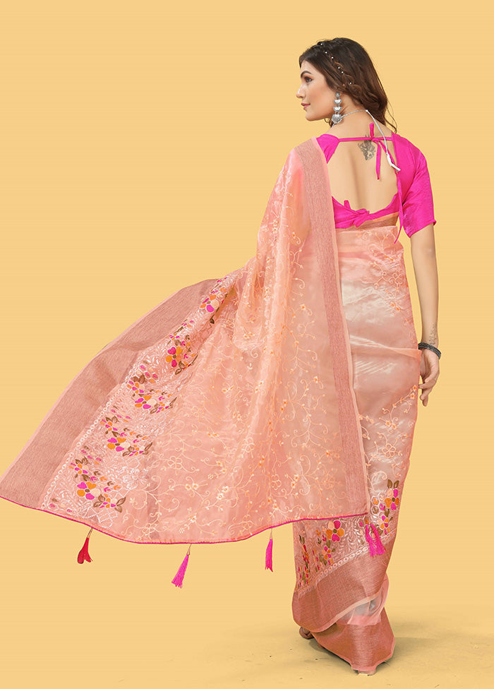 Orange Organza Saree With Blouse Piece Amazon Cheap Online