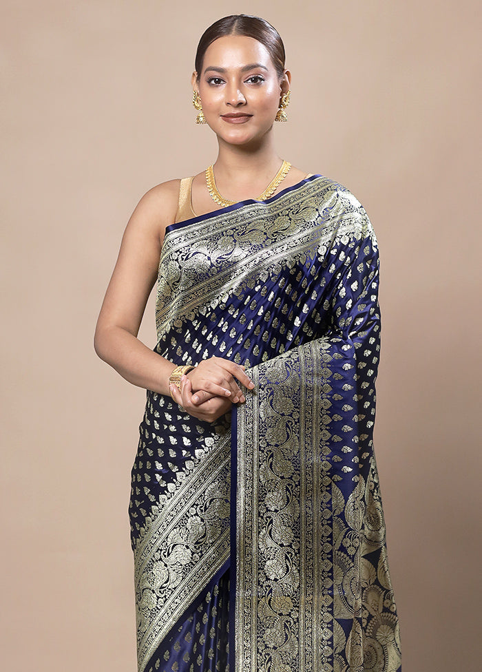 Blue Banarasi Silk Saree With Blouse Piece Get To Buy For Sale