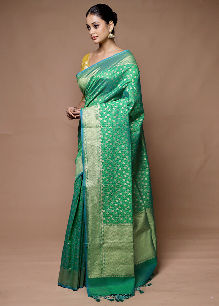 Green Kora Silk Saree With Blouse Piece Clearance Footaction