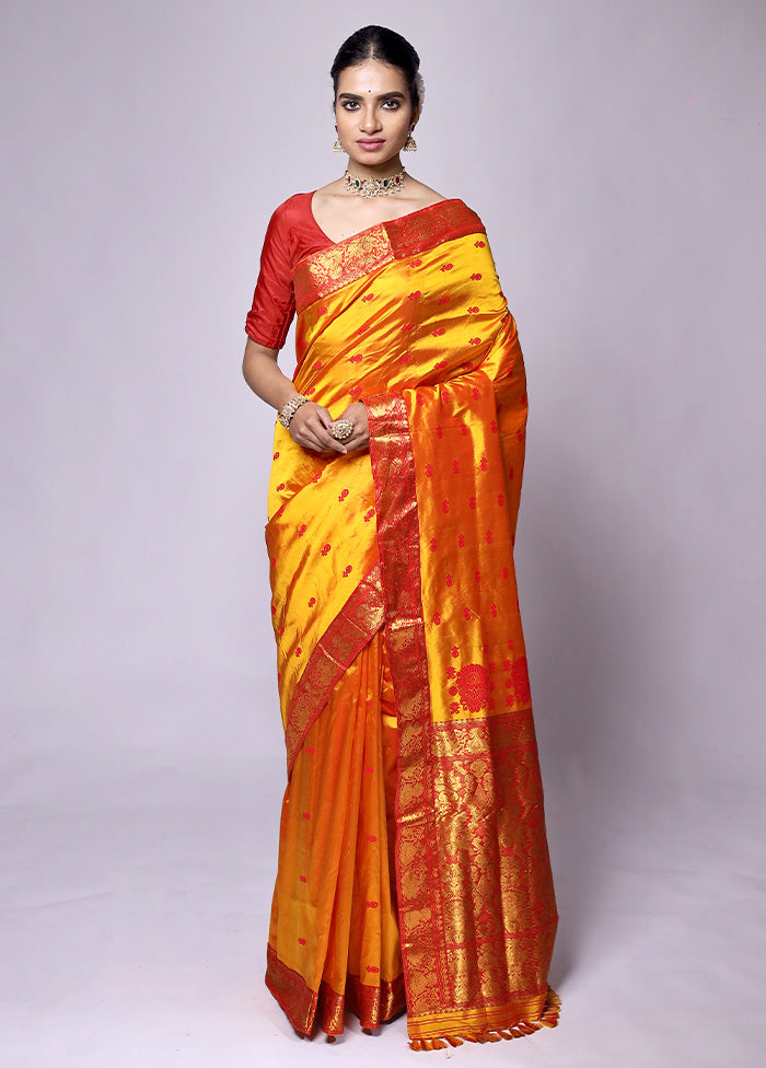 Yellow Handloom Assam Pure Silk Saree With Blouse Piece Cheap Good Selling