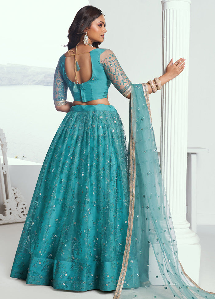 3 Pc Rama Net Semi Stitched Lehenga Set Real Online