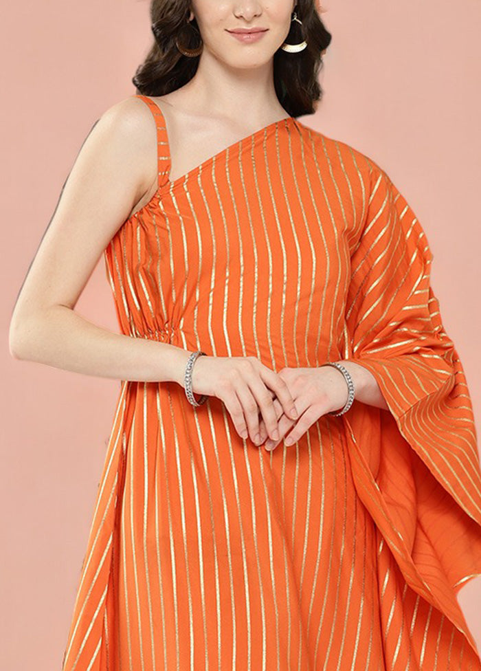 2 Pc Orange Readymade Silk Tunic Set Sale Exclusive