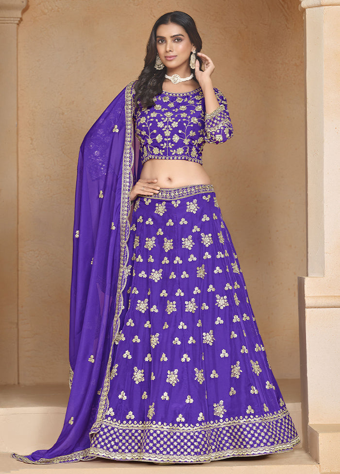 3 Pc Purple Net Semi Stitched Lehenga Set Discount Low Shipping Fee