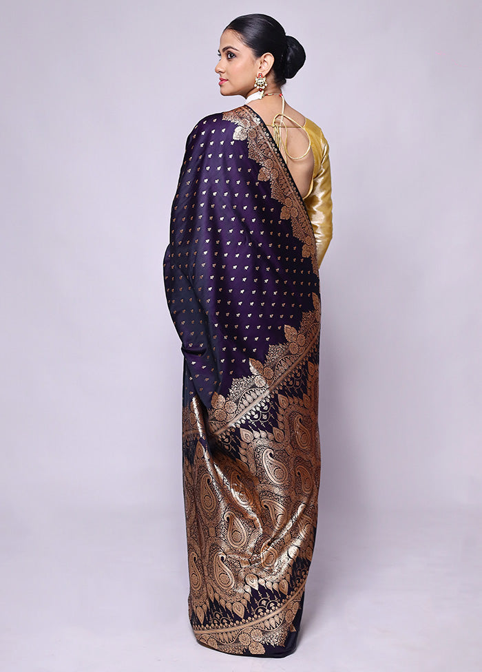 Purple Banarasi Silk Saree With Blouse Piece Clearance Manchester