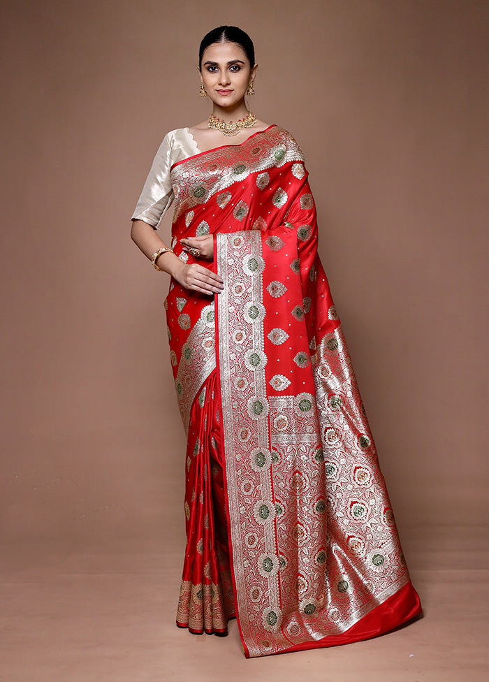 Red Banarasi Silk Saree With Blouse Piece Clearance Get Authentic