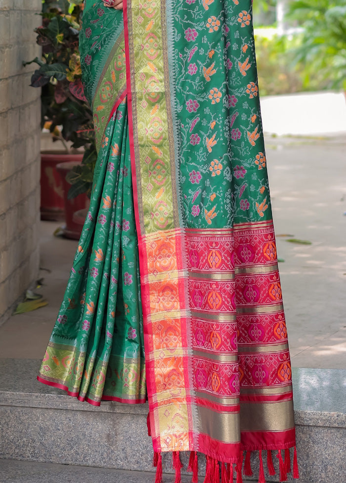 Green Spun Silk Saree With Blouse Piece For Cheap Pice