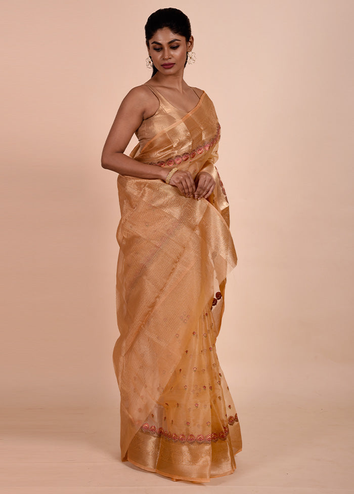 Rust Tissue Silk Saree With Blouse Piece Footlocker Pictures Sale Online