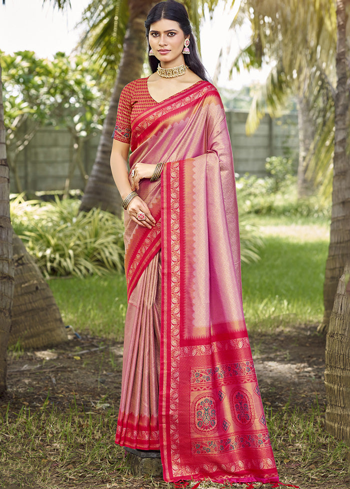 Pink Spun Silk Saree With Blouse Piece Cheap Sale Footaction