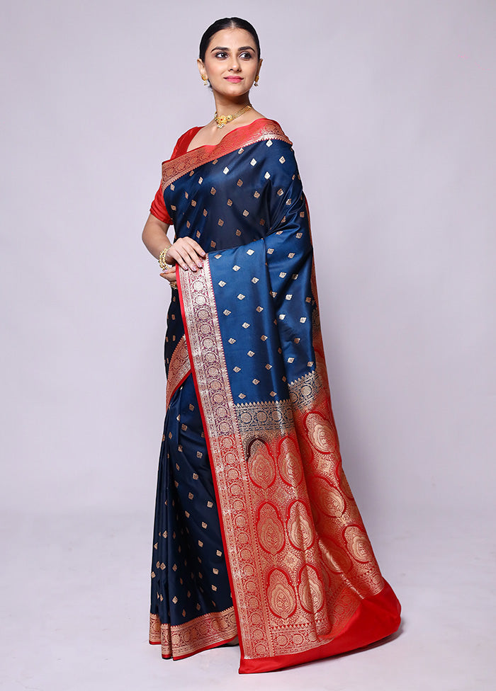 Blue Banarasi Silk Saree With Blouse Piece Clearance From China