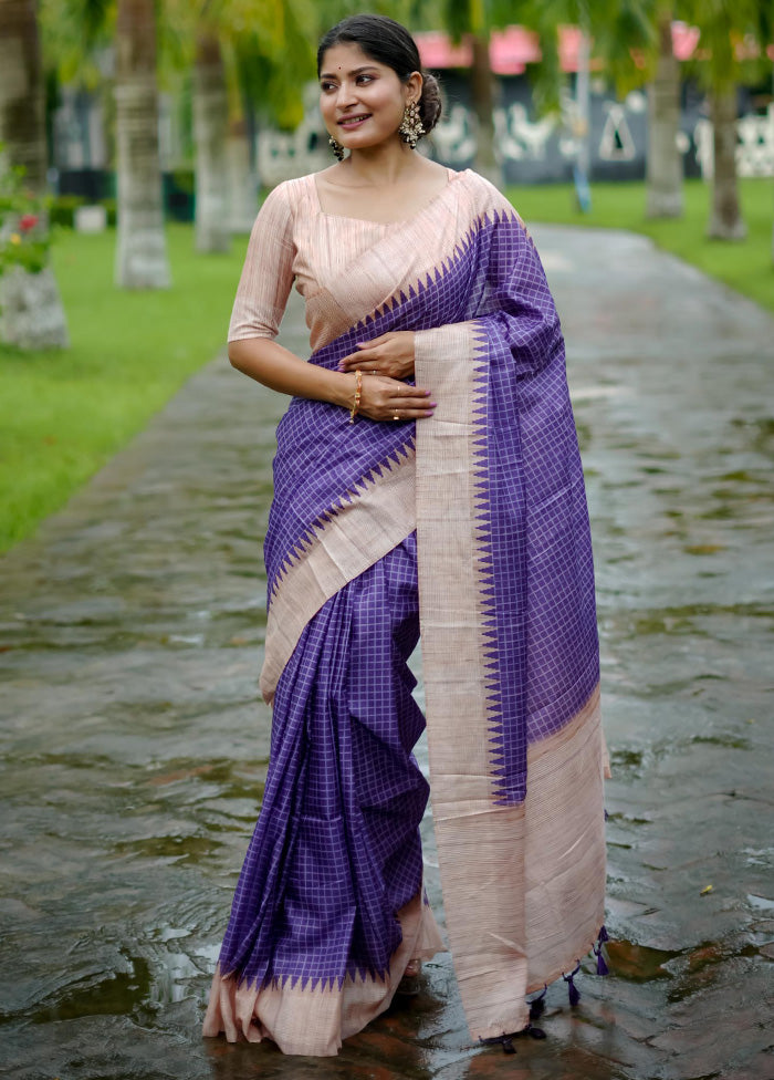 Purple Tussar Silk Saree With Blouse Piece Where To Buy Low Pice