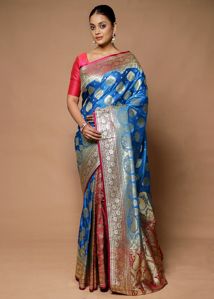 Blue Banarasi Silk Saree With Blouse Piece Clearance Eastbay