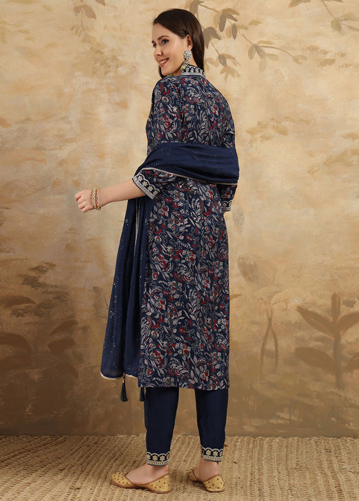 3 Pc Navy Blue Readymade Viscose Suit Set Clearance Shop