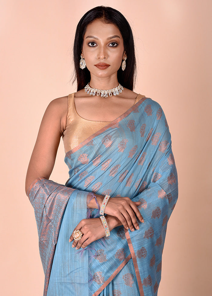 Blue Kora Silk Saree With Blouse Piece Discount Best