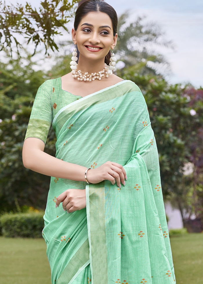 Turquoise Cotton Saree With Blouse Piece Clearance 2025