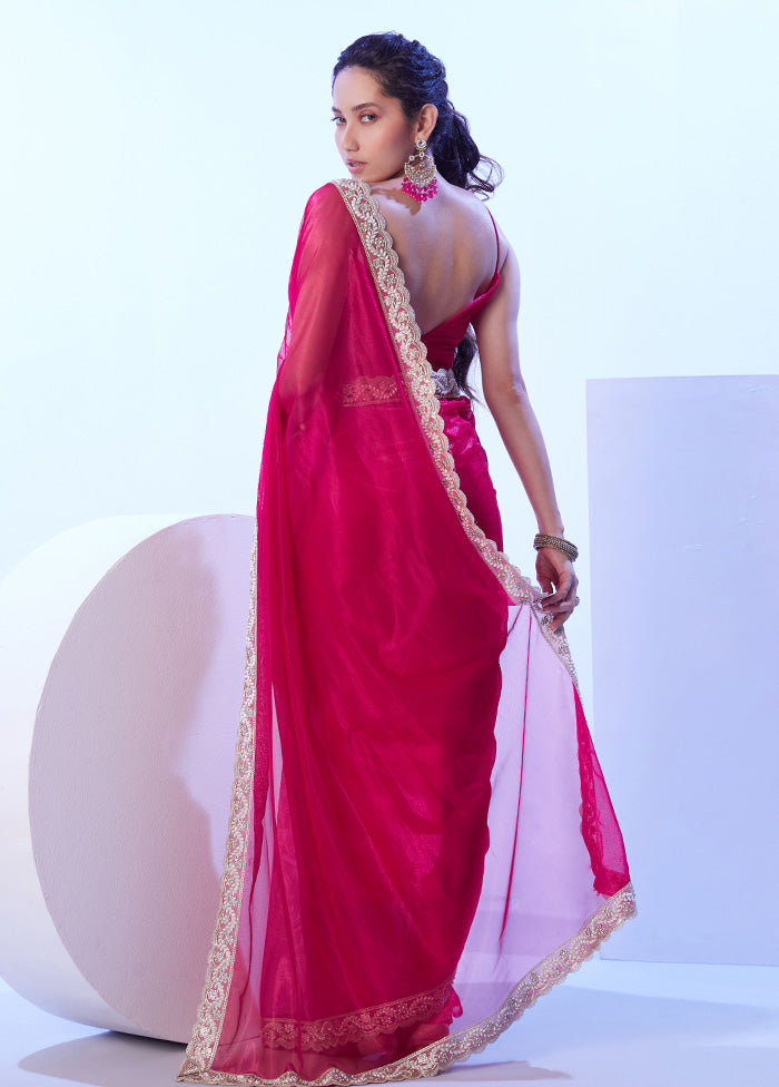 Pink Net Net Saree With Blouse Piece Cheap Sale Tumblr