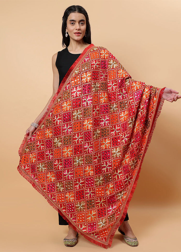 Red Chinon Phulkari Work Dupatta Newest For Sale