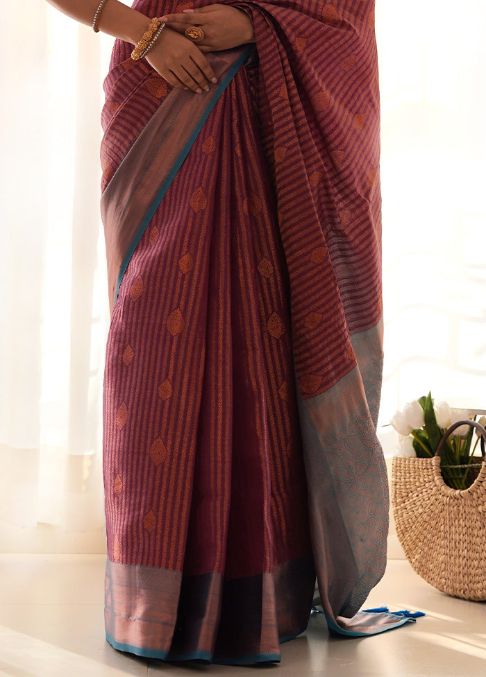 Wine Kanjivaram Silk Saree With Blouse Piece Best Place To Buy Online