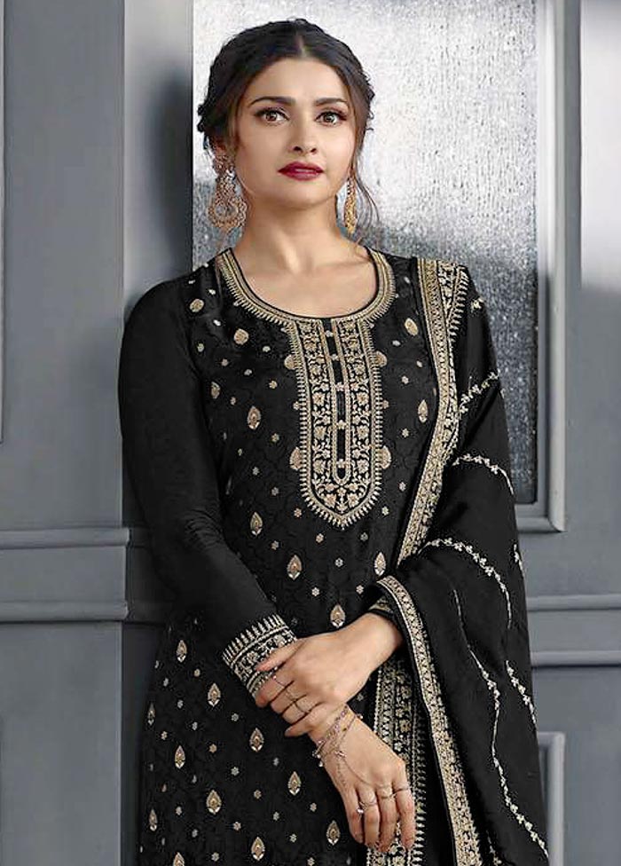 3 Pc Black Semi Stitched Silk Suit Set How Much