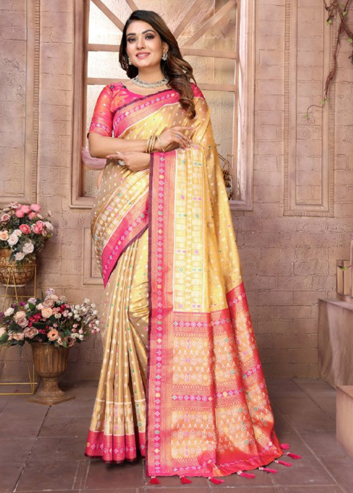 Golden Banarasi Silk Saree With Blouse Piece Largest Supplier