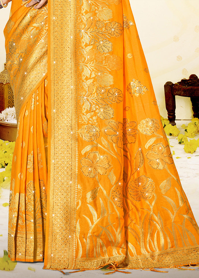 Yellow Spun Silk Saree With Blouse Piece Collections For Sale