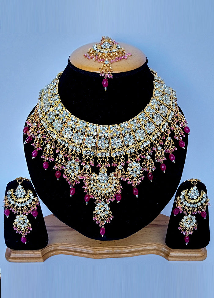 Pink Alloy Cz Stone Jewellery Set Deals Cheap Pice