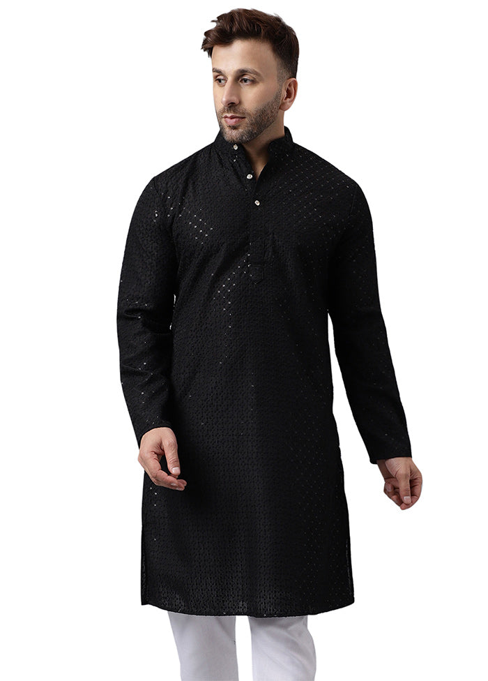 Black Silk Embroidered Kurta Sale Extremely