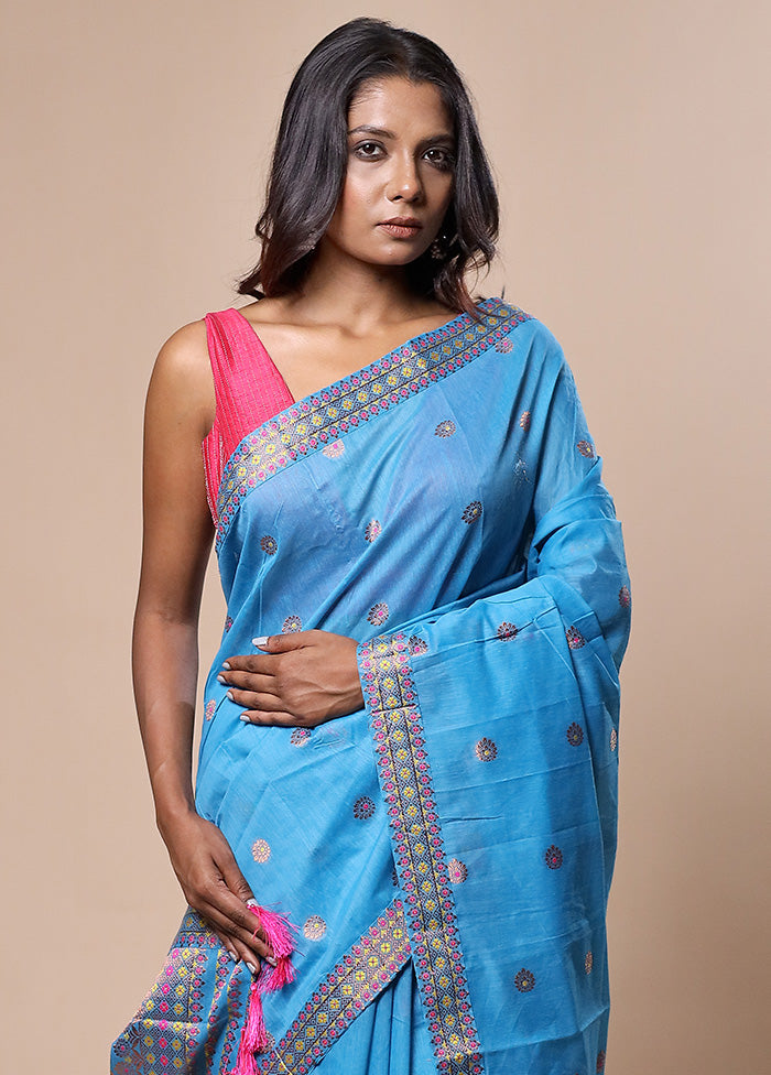 Blue Assam Silk Saree With Blouse Piece Sale 2025