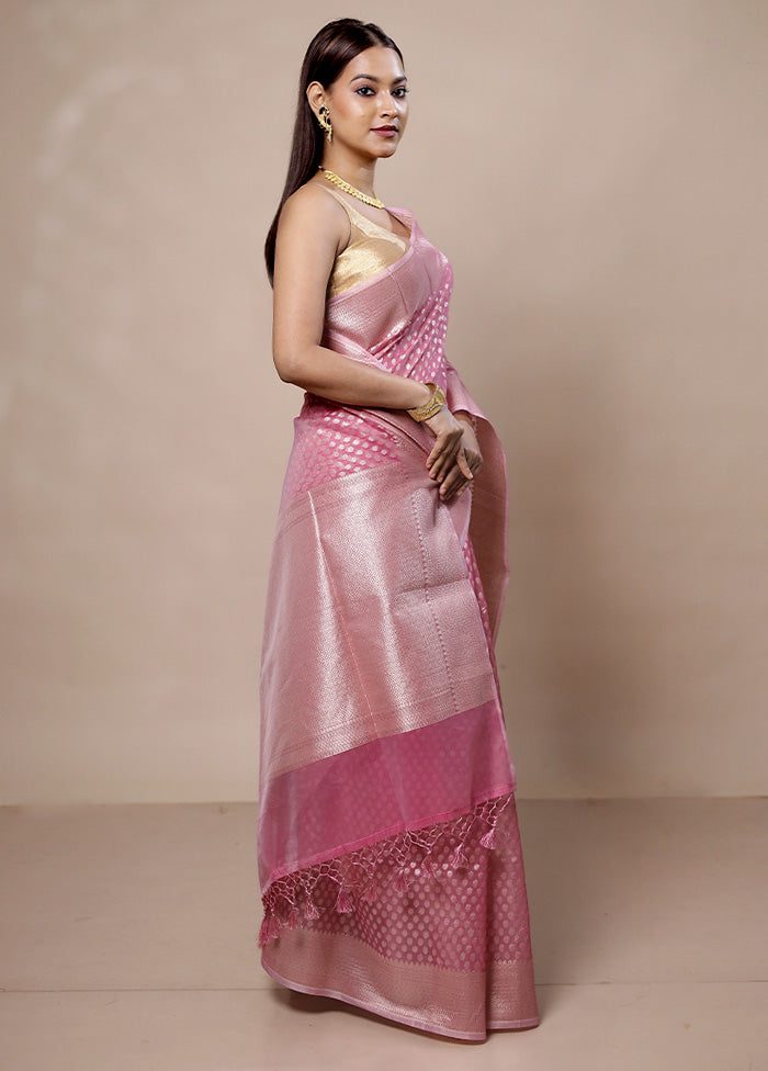 Pink Kora Silk Saree With Blouse Piece Sast Online