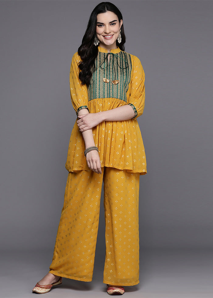 2 Pc Mustard Readymade Georgette Tunic Set Clearance Footlocker Finishline