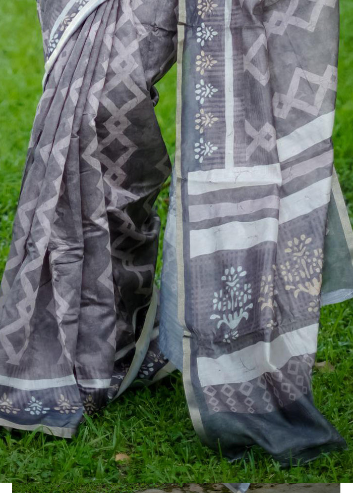 Grey Cotton Saree With Blouse Piece Buy Cheap Low Shipping Fee