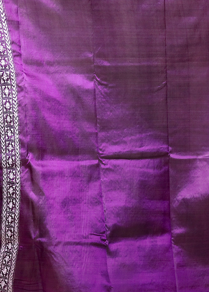 Purple Handloom Kantha Stitch Pure Silk Saree With Blouse Piece Buy Cheap Excellent