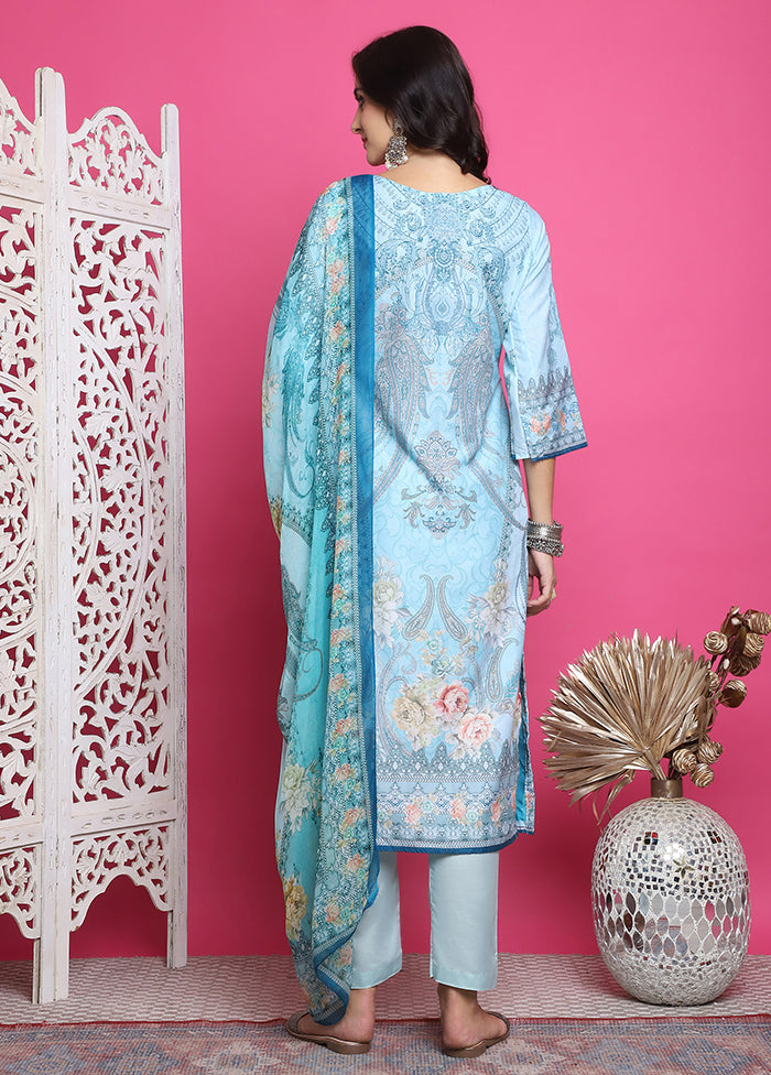 3 Pc Turquoise Unstitched Silk Suit Set Amazing Pice Cheap Online