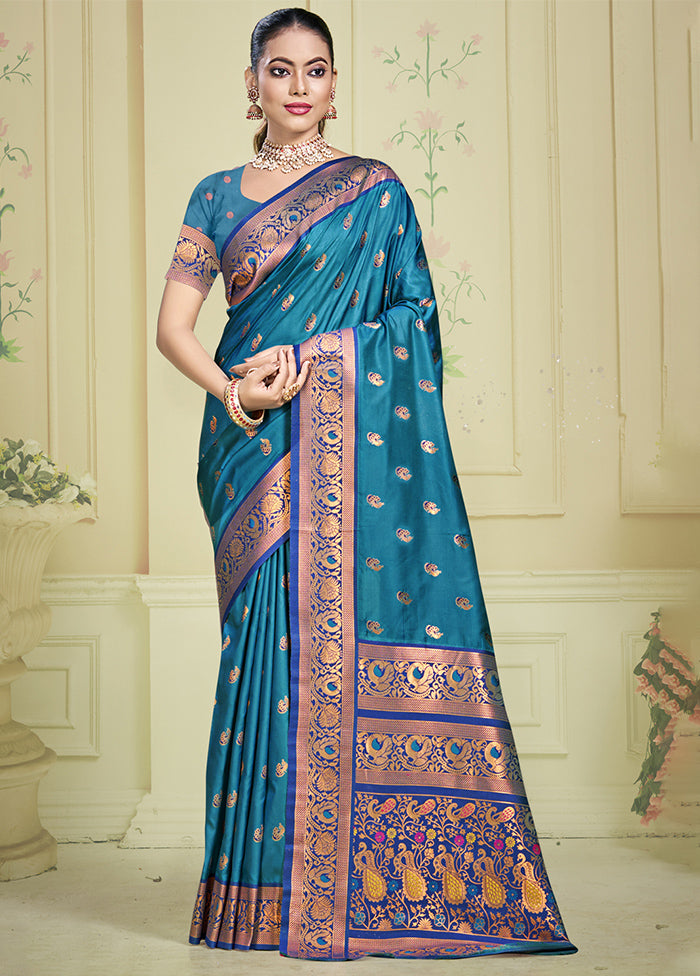 Sky Blue Dupion Silk Saree With Blouse Piece Footlocker Pictures