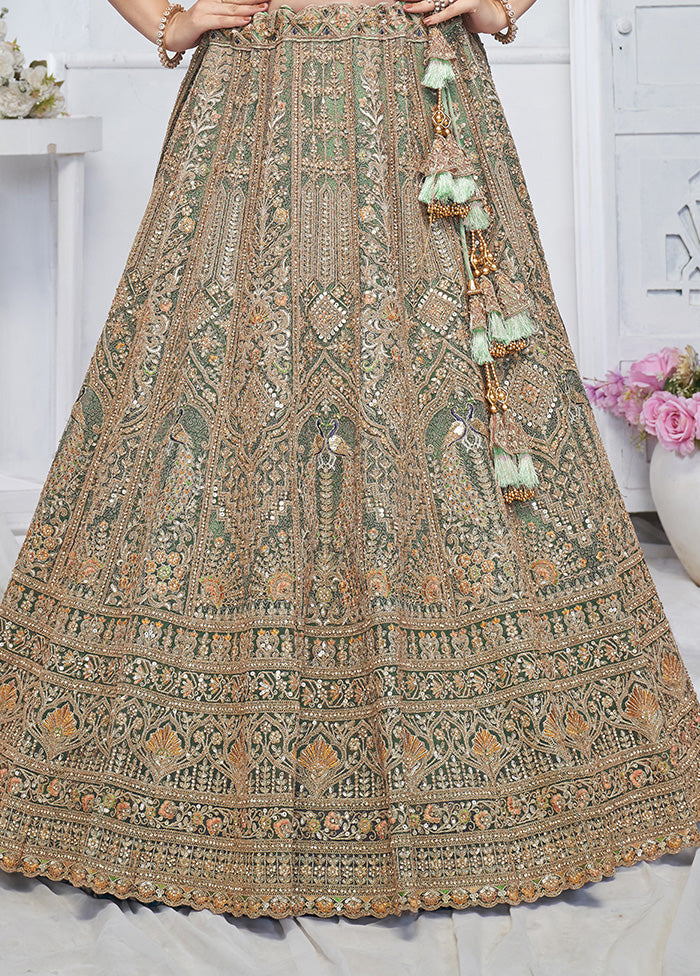 3 Pc Green Net Semi Stitched Lehenga Set Online Shop From China