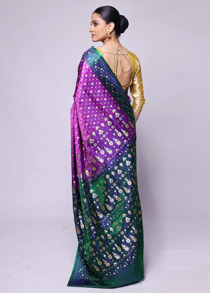 Purple Tanchoi Silk Saree With Blouse Piece Free Shipping 100% Guaranteed