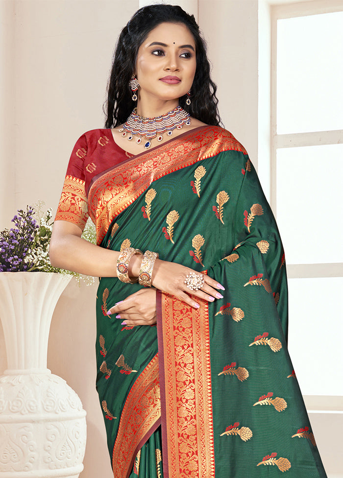 Bottle Green Dupion Silk Saree With Blouse Piece Buy Online Cheap