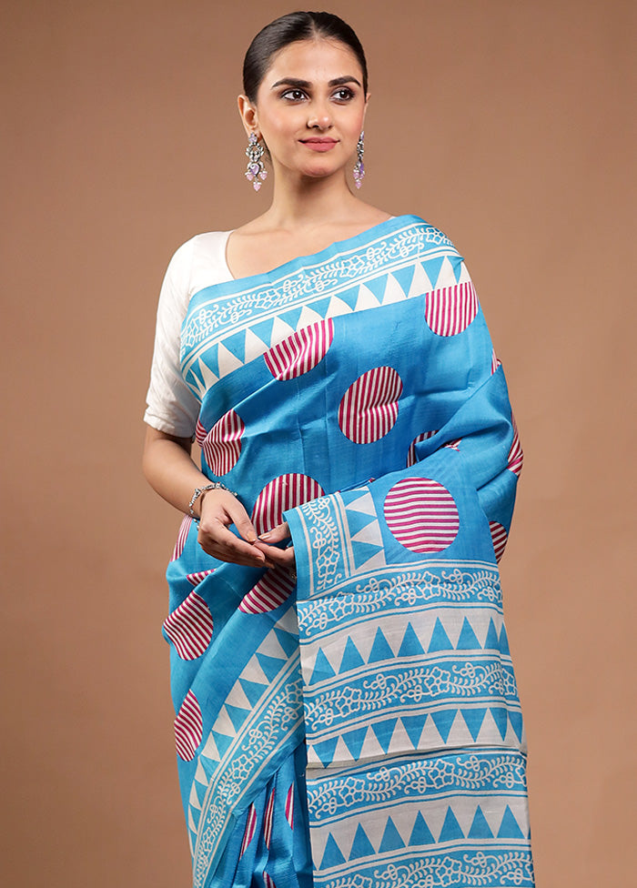 Blue Printed Pure Silk Saree Without Blouse Piece Buy Cheap Clearance