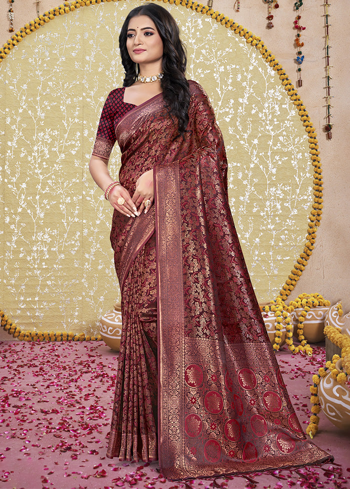 Maroon Spun Silk Saree With Blouse Piece Clearance Factory Outlet