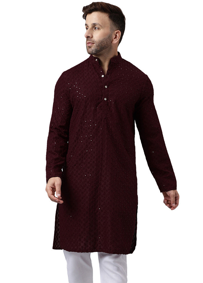 Maroon Silk Embroidered Kurta Outlet With Paypal Order